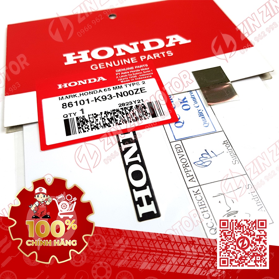 Tem Honda 65mm chắn gió Vario 125 K60R Vario 150 K59J Scoopy K93 Scoopy K2F 86101K93N00ZE chính hãng Honda Indonesia