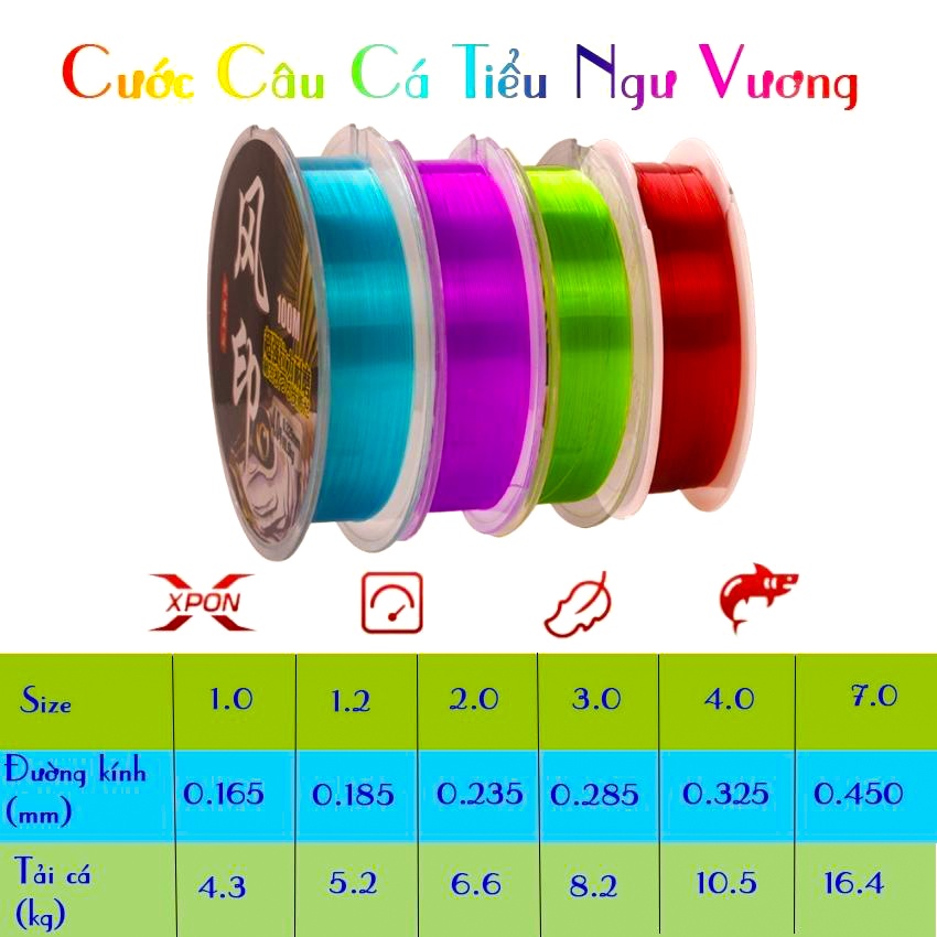 [Freeship]Cước Câu Cá Tiểu Ngư Vương. Cước Câu 7 Màu Cao Cấp Mềm, Dai Dùng Làm Trục Thẻo Câu Đài Cước Dài 100m