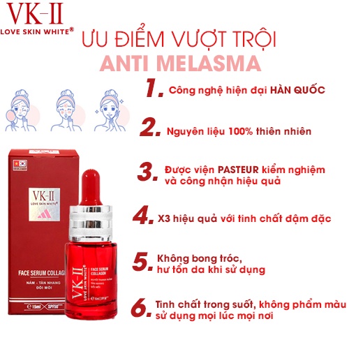 Tinh chất dưỡng da mờ nám, tàn nhang, đồi mồi VK-II Love Skin White Face Serum Collagen 15ml