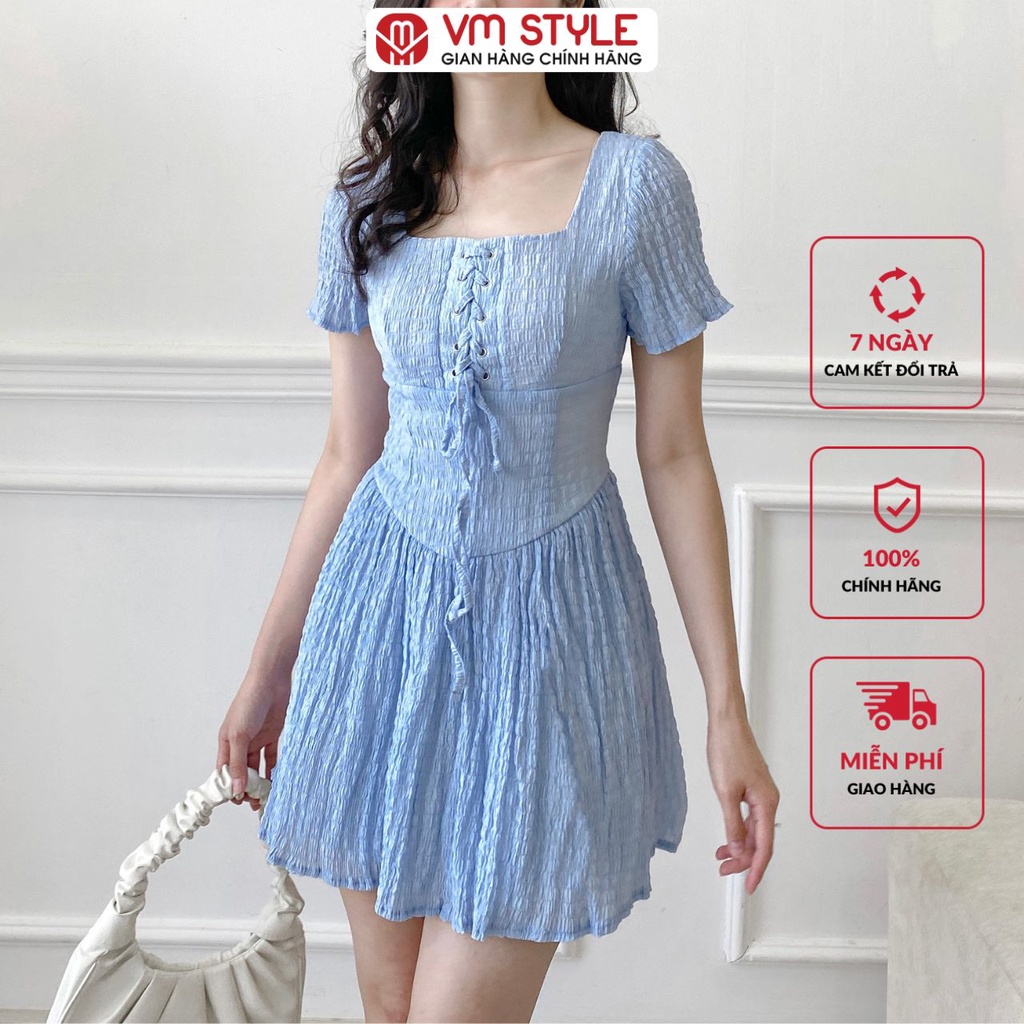 Đầm xốp VMSTYLE tay ngắn cổ U đan dây ngực Y167 22VD03Y010801