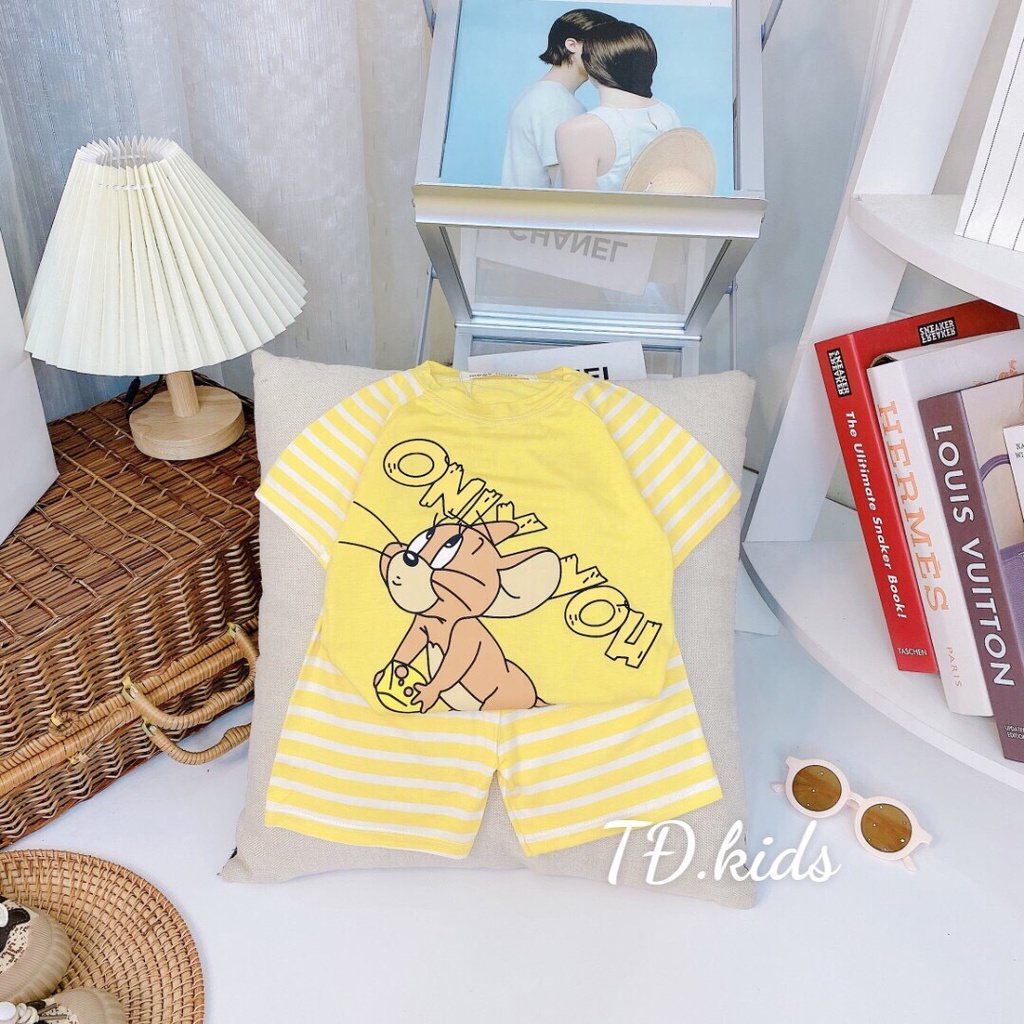 Bộ cộc tay Minky Mom thun lạnh phối sọc dệt cho bé