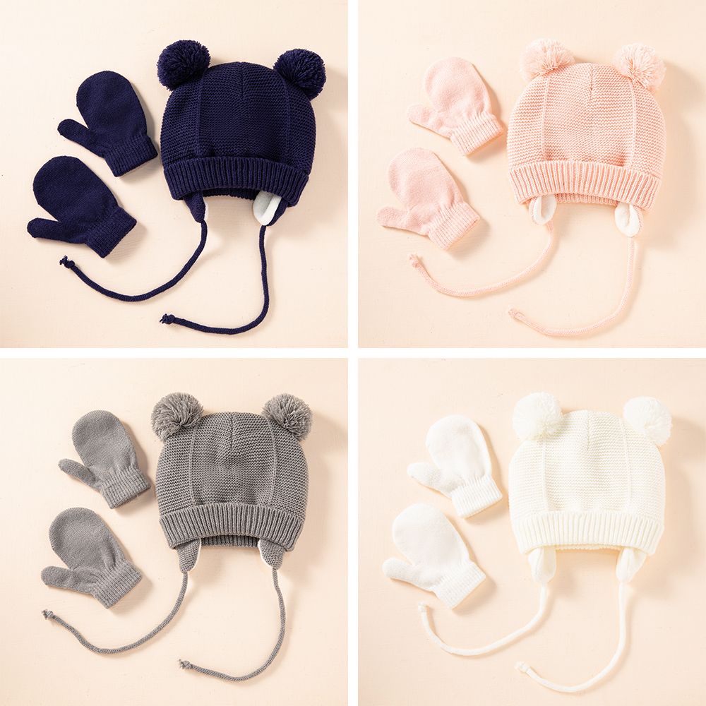 Set Mũ beanie Găng Tay + Găng Tay Giữ Ấm Mùa Đông Cho Bé Từ 1-4 Tuổi