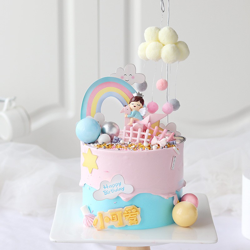Bộ Phụ Kiện Trang Trí Bánh Kem Hình Cầu Vồng Hoạt Hình Dễ Thương