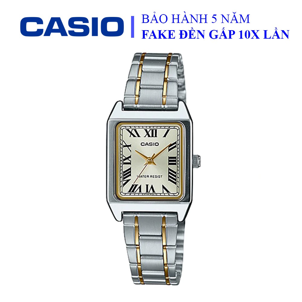 Đồng hồ Casio nữ dây sắt thể thao, khung viền bạc ánh kim sang trọng, chống nước WR30M (LTP-V007SG-9BUDF)