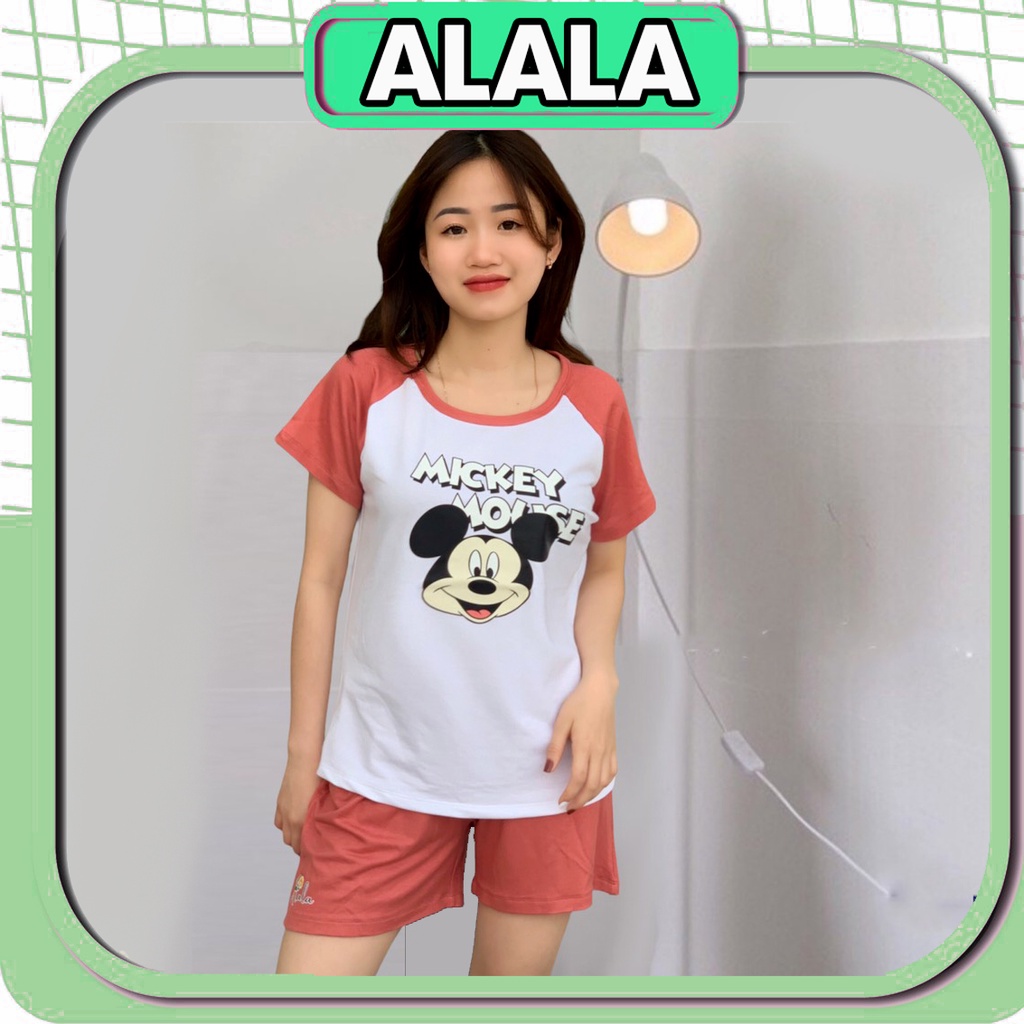 Bộ Mặc nhà Nữ Set Bộ Tay Ngắn Quần Đùi Họa Tiết Mickey Sắc Nét Chất Thun Coton Mềm Dễ Thương Mặc Nhà Thoải Mái