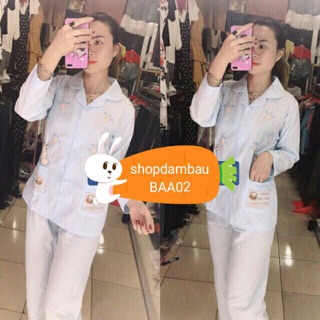 Bộ bầu sau sinh thô dài tay ở cữ mặc nhà thu hè hàng loại 1 đẹp