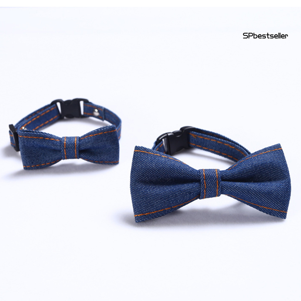 Vòng Cổ Vải Jean Đính Nơ Có Thể Điều Chỉnh Cho Thú Cưng