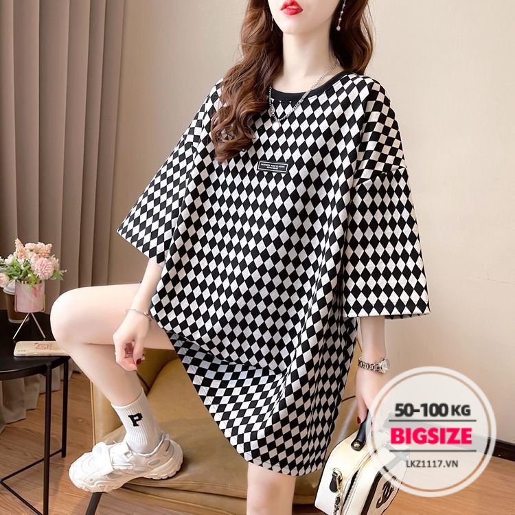 Áo thun sở sọc Bigsize Áo phông nữ form rộng tay ngắn cổ tròn mùa hè Phong cách Hàn Quốc Thời Trang tiểu thư cá tính xinh đẹp cho người mập béo