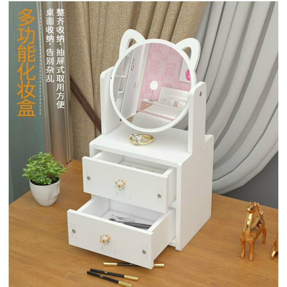 ❣️Kệ Mỹ Phẩm❣️ Mini, Kệ Để Đồ Trang Điểm Có Kèm Gương Tai Mèo Dễ Thương