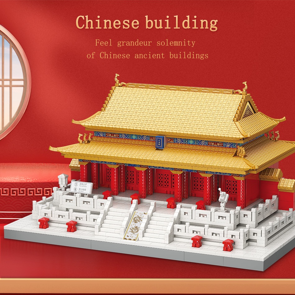 MY92006-Taihe Hall-Mô hình toà nhà cổ-2.5 Vi hạt nhỏ được khoan-Dòng cung điện-Khối xây dựng lắp ráp-Đồ chơi giáo dục-Quà tặng