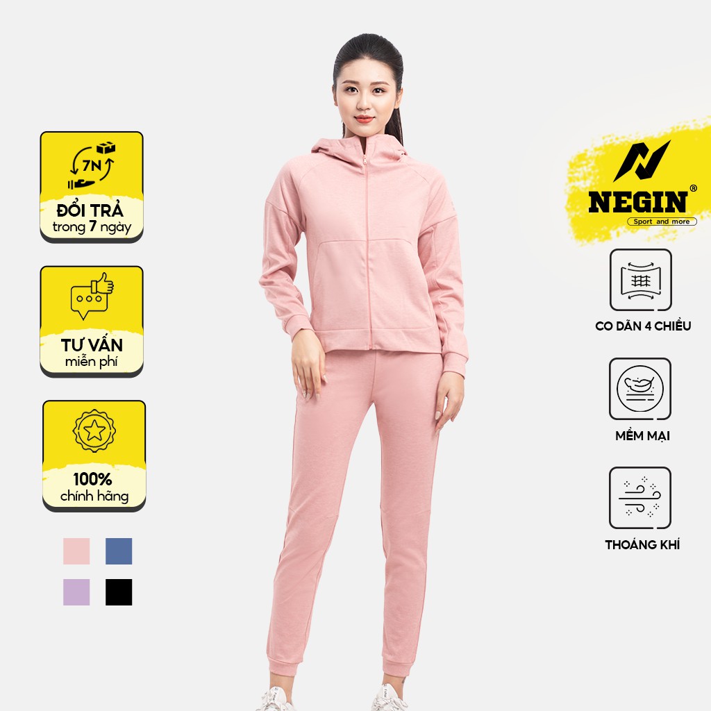 Bộ Quần Áo Nỉ Nữ Thể Thao NEGIN Dài Tay Thu Đông Có Mũ, Chất Cotton Dày Dặn Cao Cấp - BWW_103