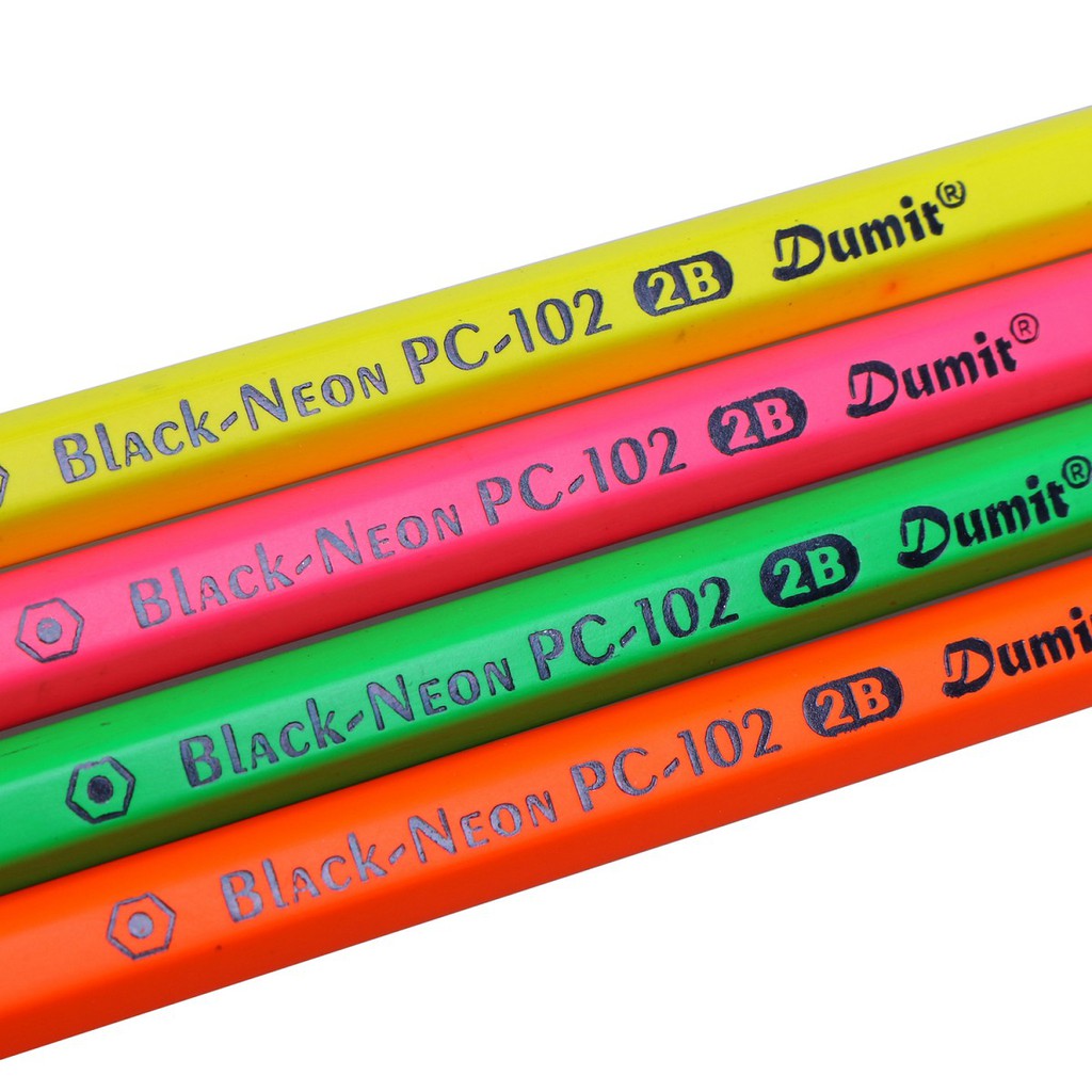 Vỉ 4 Cây Bút Chì 2B Dumit PC-102 (Neon - Lục Giác)