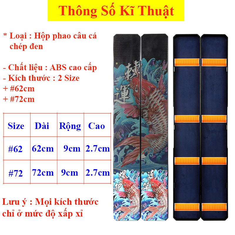 Hộp Đựng Phao Câu Đài hai lớp in họa tiết Trâu Đỏ , Chép Đen 62, 72cm  Cao Cấp HP-14