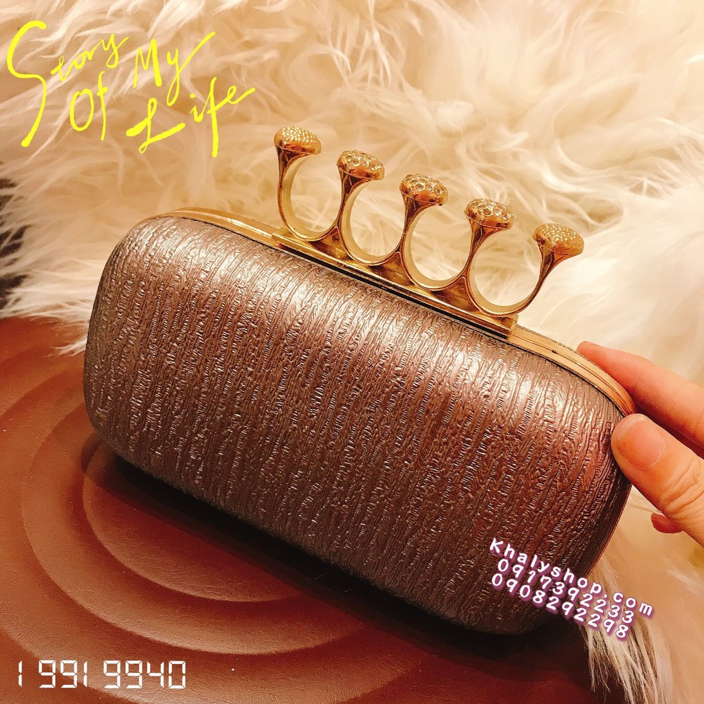 Bóp đầm clutch dạ hội dự tiệc sang trọng đeo chéo cầm tay màu xám kiểu khóa xỏ ngón trái tim siêu hot