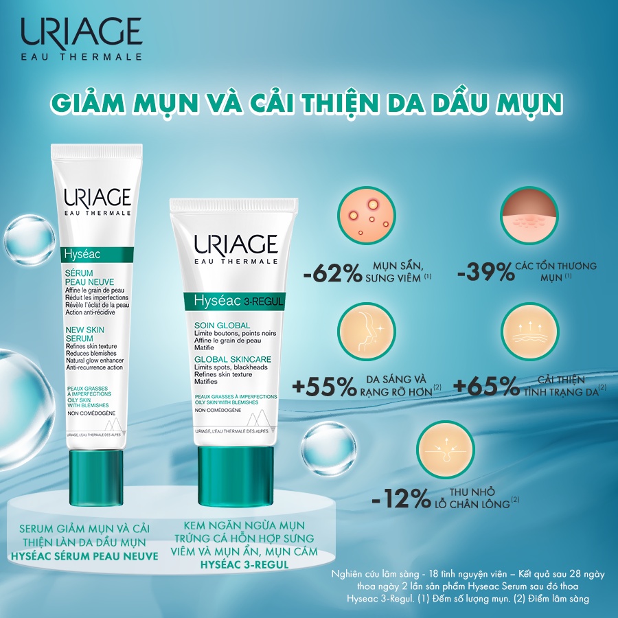 Kem Ngừa Mụn URIAGE Hyseac 3-Regul Soin Global giảm mụn trứng cá, thu nhỏ lỗ chân lông 40ml