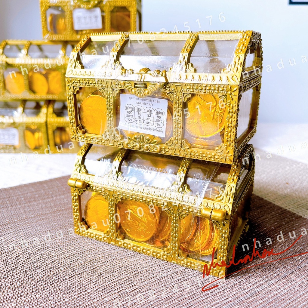 Một hộp sô cô la hình đồng vàng/rương vàng Thái Lan hộp xịn 112gam