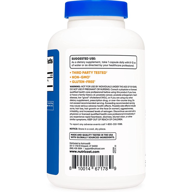 Nutricost DHEA 50mg Viên Uống Hỗ Trợ Sinh Lý, Cân Bằng Nội Tiết Tố