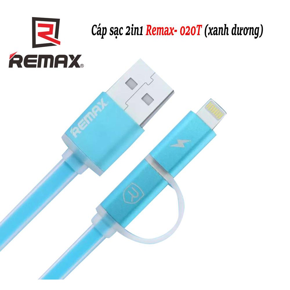 Cáp sạc 2 in 1 cho iPhone và Android cổng Lightning và MicroUSB Remax- 020T (5 màu)