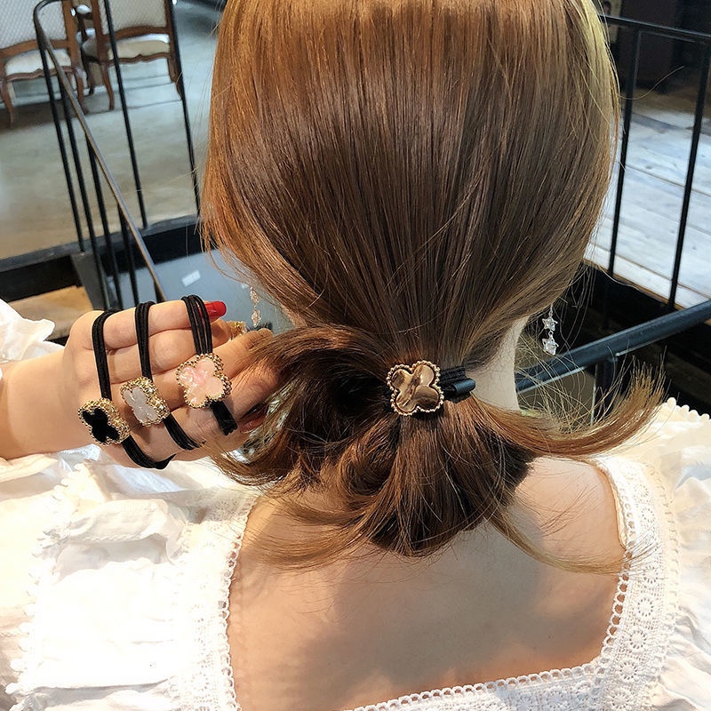 Dây Cột Tóc Họa Tiết Cỏ Bốn Lá Đơn Giản Phong Cách retro Thời Trang Cho Nữ