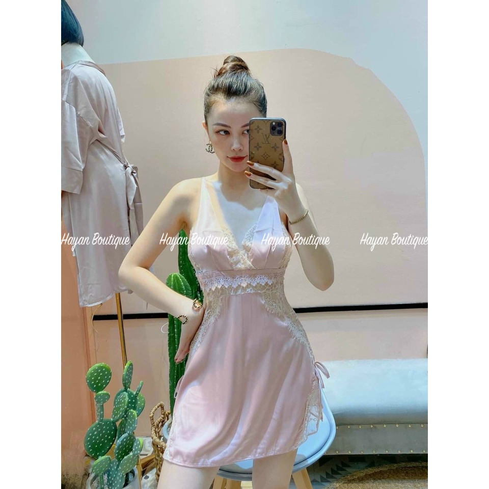 Váy ngủ sexy ren ngực gợi cảm, đầm ngủ lụa quyến rũ mặc nhà #HT86