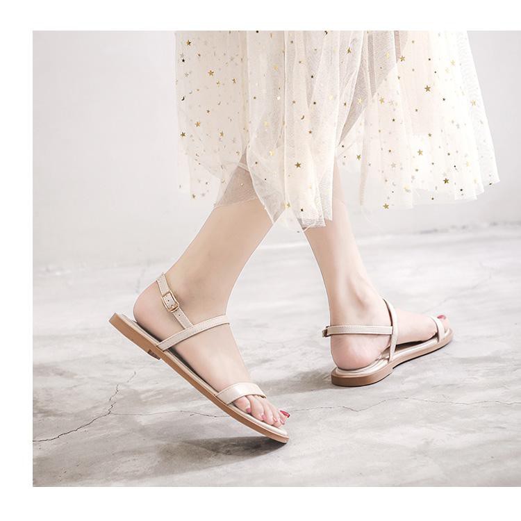 Sandal Nữ, Giày Sandal Nữ Đế Thấp 1Cm Xỏ Ngón Da Mềm Thích Hợp Mọi Lứa Tuổi Phối Phuj Kiện Cực Xinh Đế Chống Trượt