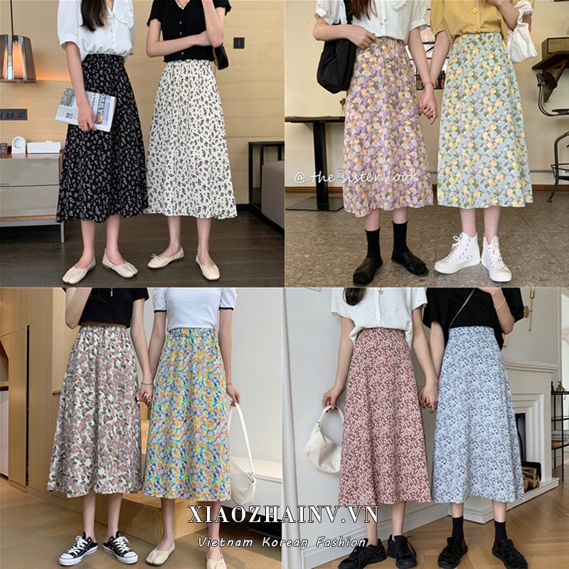 Chân Váy Midi Lưng Cao Dáng Chữ A Hoạ Tiết Hoa Phong Cách Retro | BigBuy360 - bigbuy360.vn