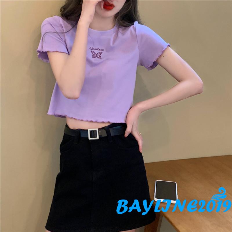 Áo Crop Top Tay Ngắn Hoạ Tiết Cánh Bướm Thời Trang Cho Phụ Nữ