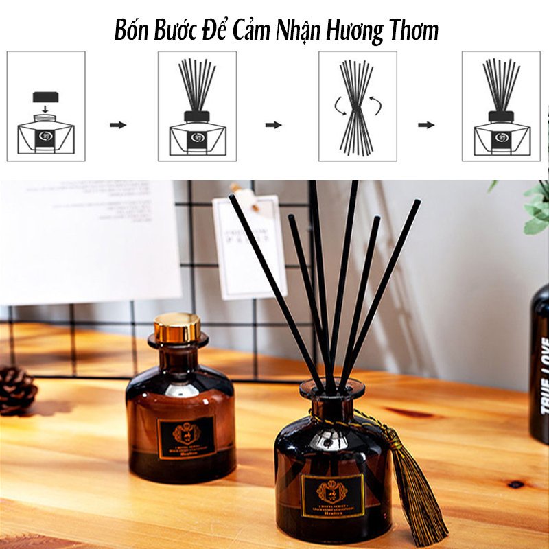 Nước Hoa Thơm Phòng, Tinh Dầu Thơm Phòng, Hương tự Nhiên Kèm Que Gỗ Khuếch Tán(màu đen_