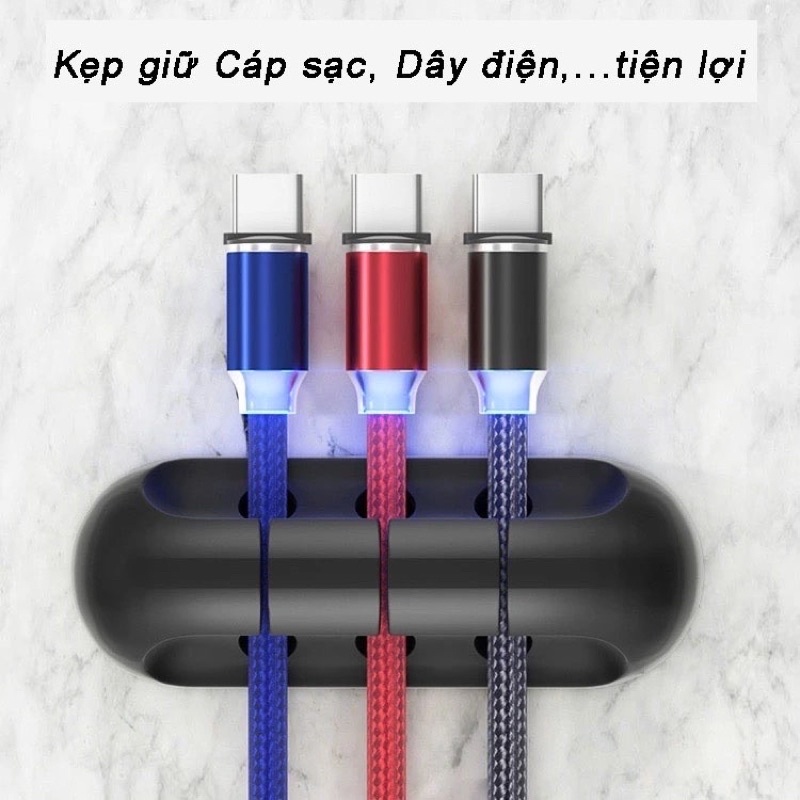 Kẹp Giữ Dây Cáp Sạc Điện Thoại Dán Bàn Rất Cần Thiết Cho Gia Đình Có Con Nhỏ Bằng Silicone 3 Lỗ Cao Cấp Tiện Lợi