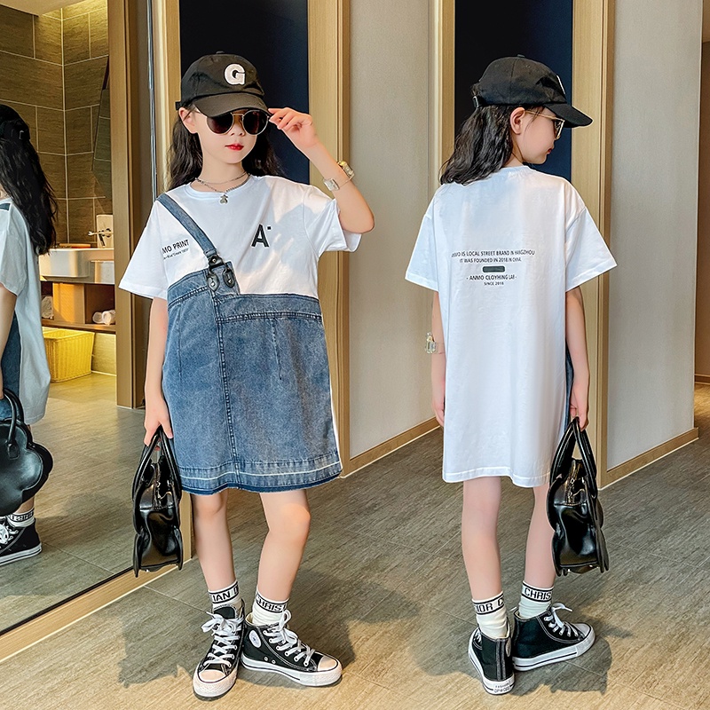Đầm Denim Thời Trang Xinh Xắn Cho Bé Gái 5-6 Tuổi 6-7 Tuổi 7-8-9 Tuổi 9-10-11 Tuổi 11-12 Tuổi 12-13 Tuổi 13-14 Tuổi