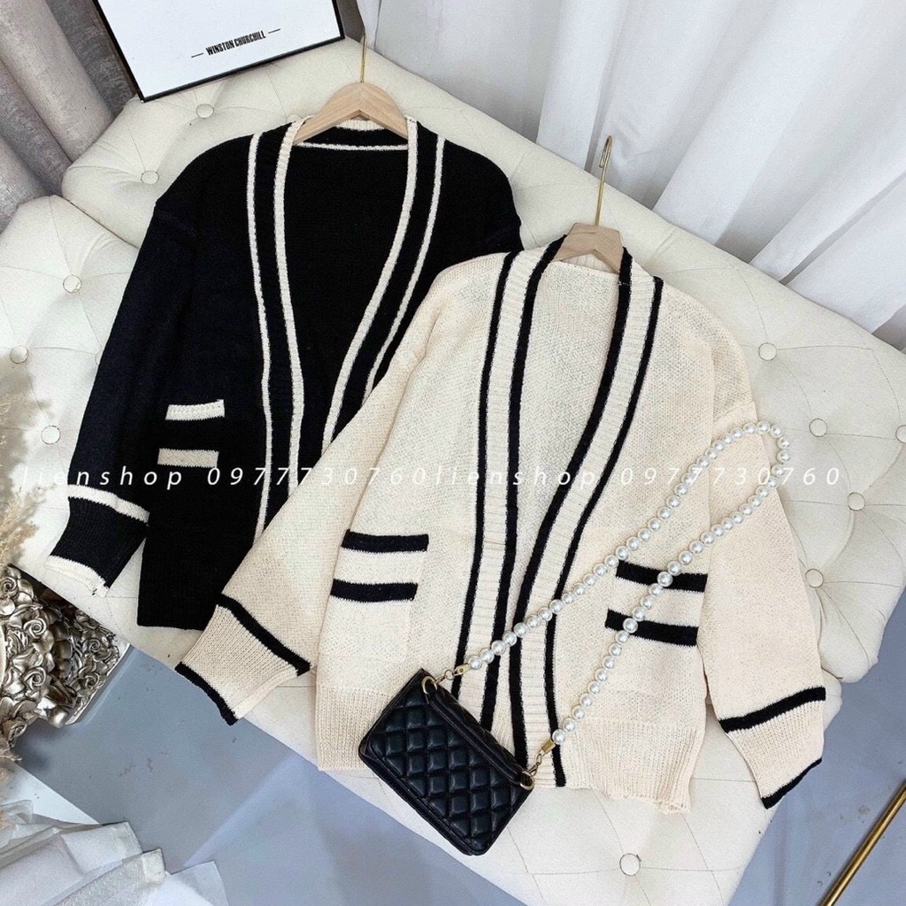 Áo khoác len cardigan phối viền áo nổi