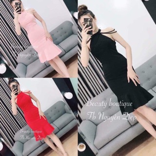 Đầm body cổ yếm kết chuỗi đuôi cá siêu xinh