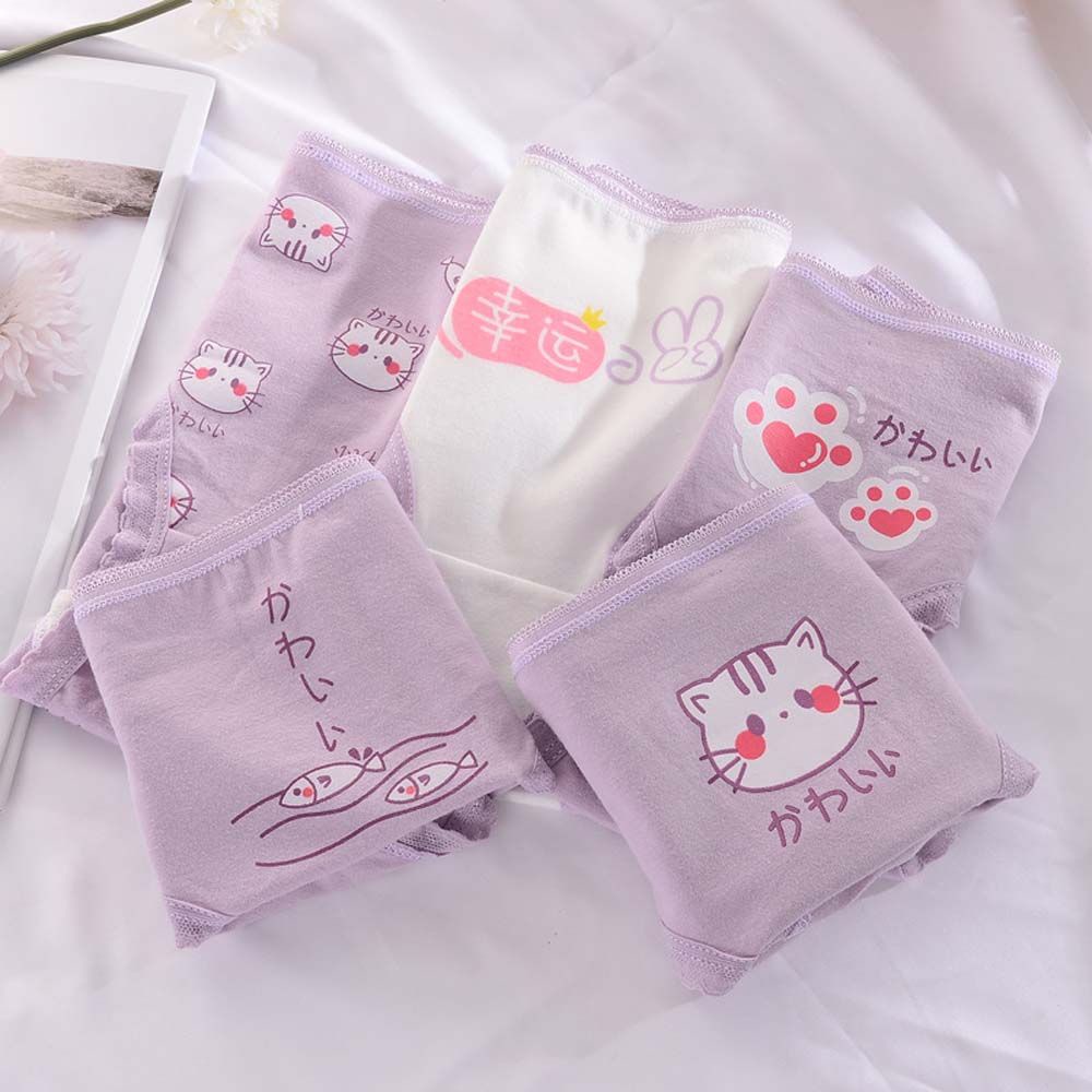 Quần lót cotton không đường may in hình chân mèo dễ thương cho nữ BACK2LIFE