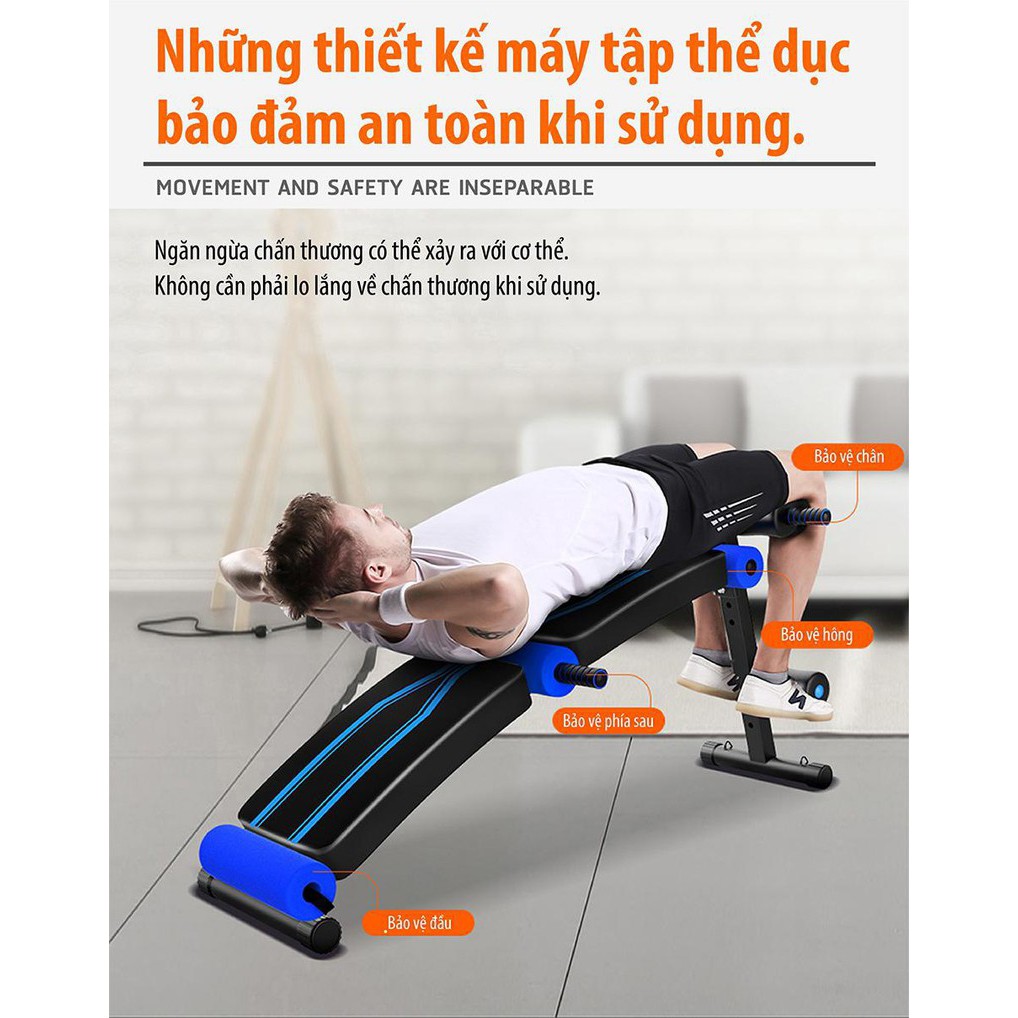 CHAIR19 Sit up - Ghế tập bụng cong có chốt gặp màu xanh/đỏ mẫu hót 2022