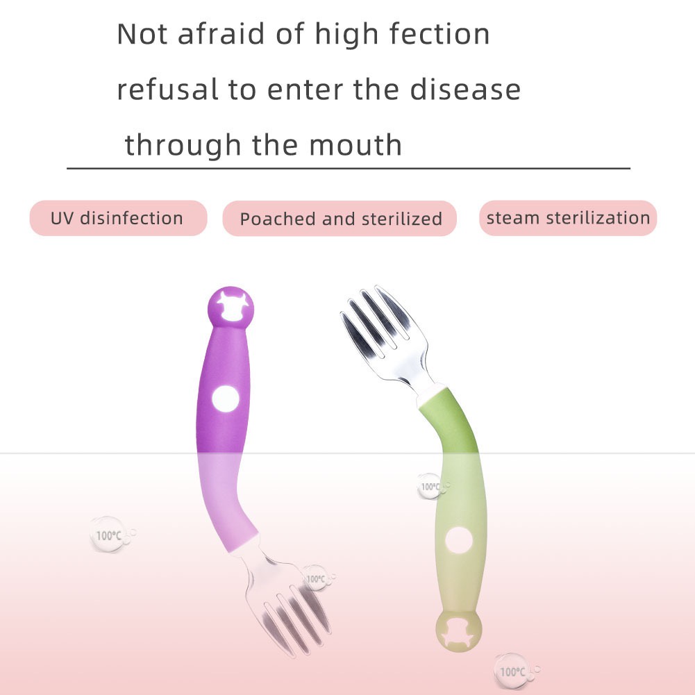 Bộ thìa dĩa tập xúc bẻ cong 360 độ chất liệu inox 304