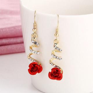 Hoa tai dáng dài mặt hình hoa đính đá lấp lánh