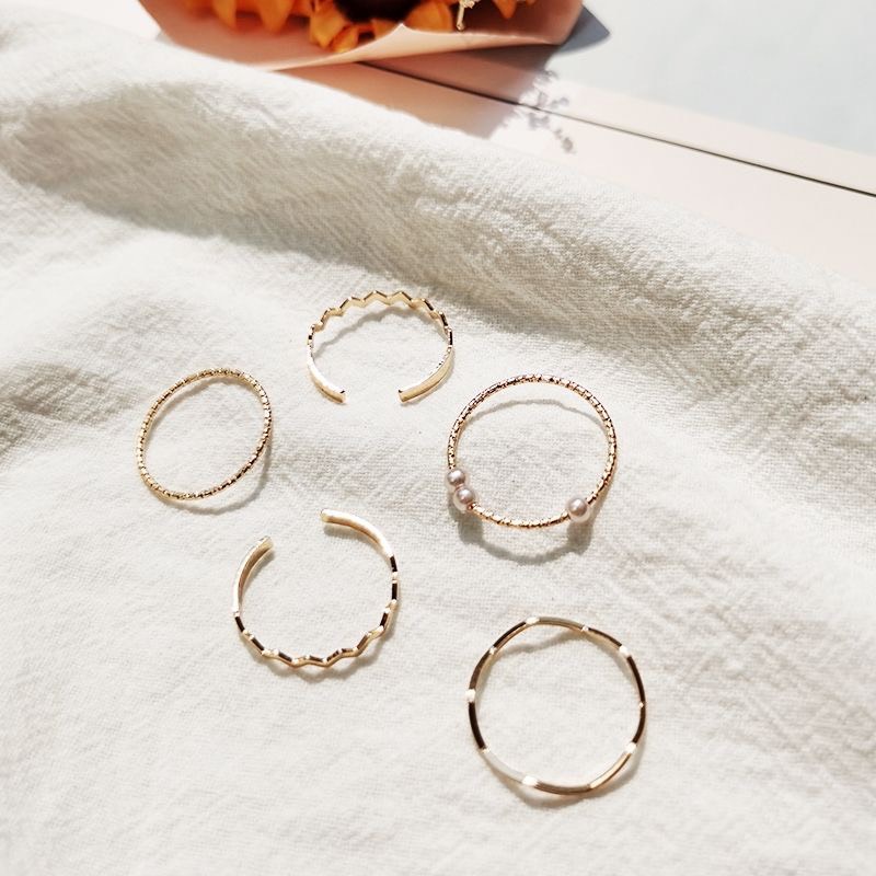 Set 5 chiếc nhẫn nữ BonLonTon đính hạt ngọc trai nhân tạo thời trang