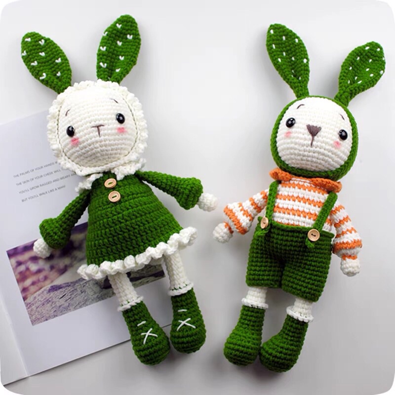 Set len đan móc cặp đôi thỏ đáng yêu đủ phụ kiện và chart