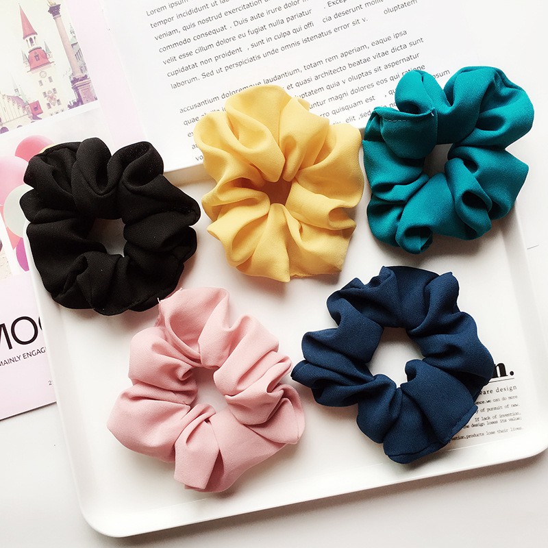 Scrunchies vải chiffon, dây buộc tóc nhiều màu thanh lịch