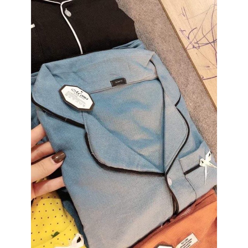 Pijama Nhung Tăm Trơn Bộ Ngủ Mặc Nhà