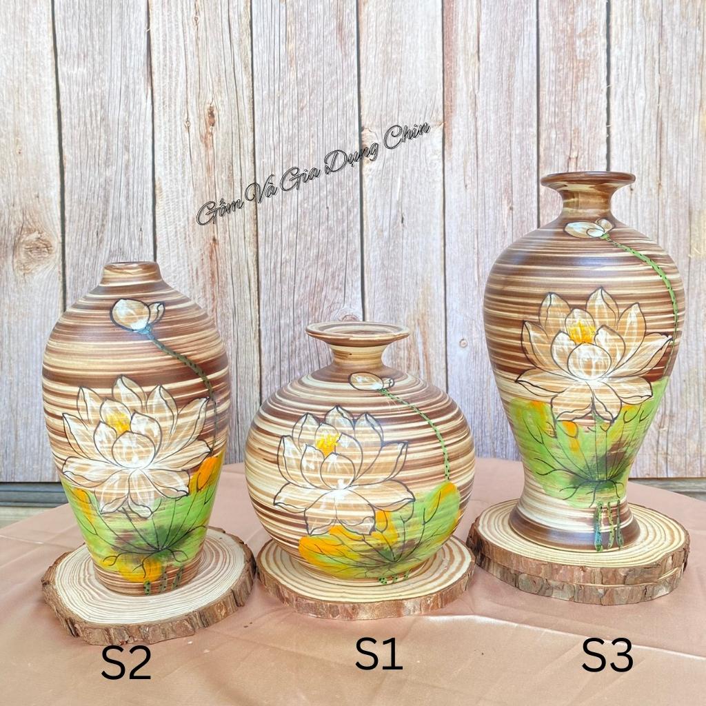Lọ Hoa Decor Bộ Bình Hút Lộc - BÁT TRÀNG men bóng vàng đỏ cô-ban , họa tiết hoa vẽ tay cao 25,19,15cm - GỐM SỨ TUTI