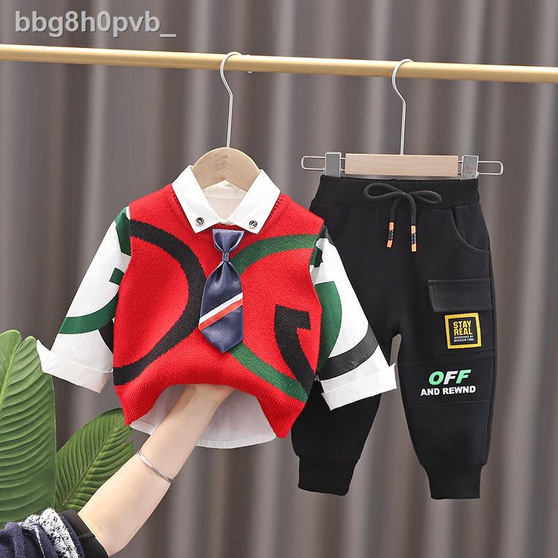 Năm 2021 cậu bé mới phù hợp với mùa xuân và thu đẹp trai cà vạt áo len vest ba mảnh quần trẻ em thủy t