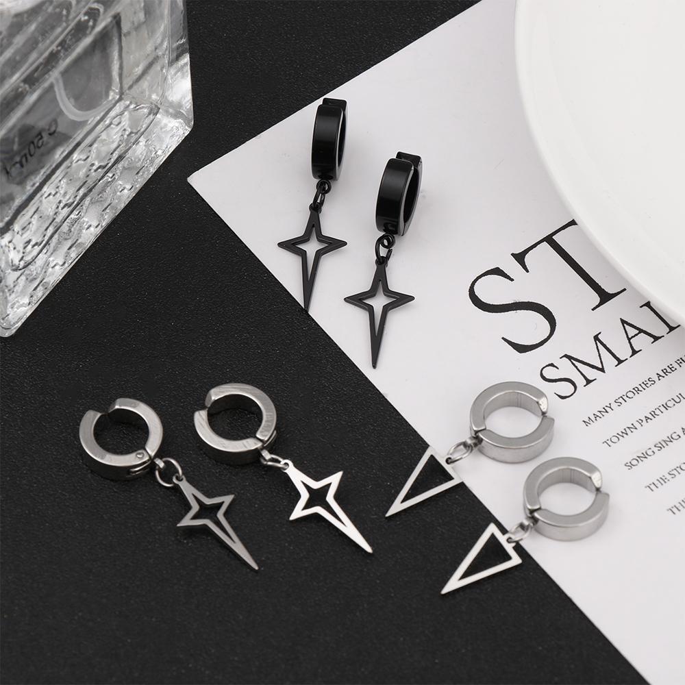 MIH Bông Tai Dáng Dài Hình Tam Giác Đính Sao Phối Tua Rua Phong Cách Punk Hiphop