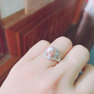 nhẫn bạc gắn đá hạt trai trắng/đen/hồng