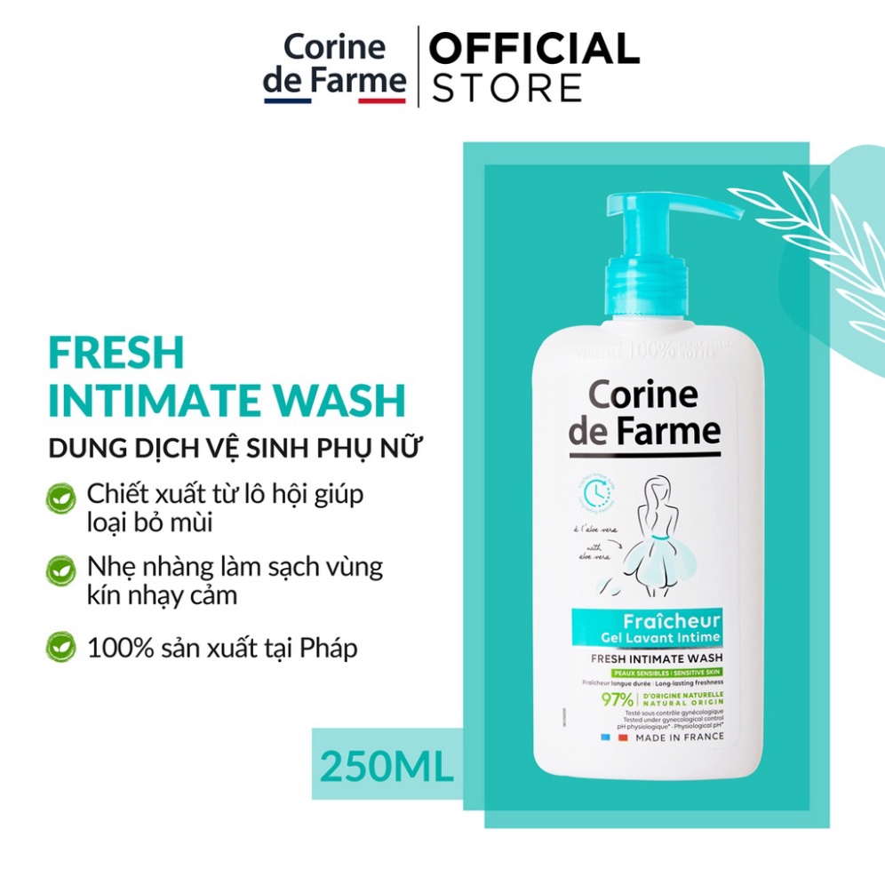 Gel Dung Dịch Vệ Sinh Phụ Nữ Giúp Làm Sạch, Dưỡng Ẩm Corine de Farme Intimate Gel 250ml
