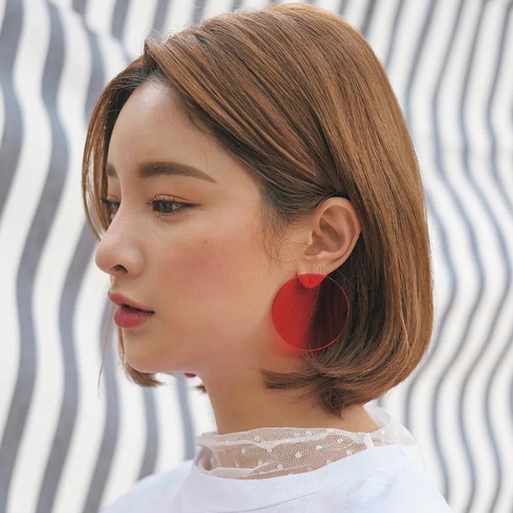 Bông tai nhựa trong suốt hình tròn nhiều màu sắc thời trang cho nữ