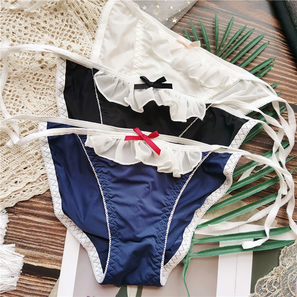 Quần lót cotton không đường may đính nơ phong cách Lolita gợi cảm cho nữ BACK2LIFE