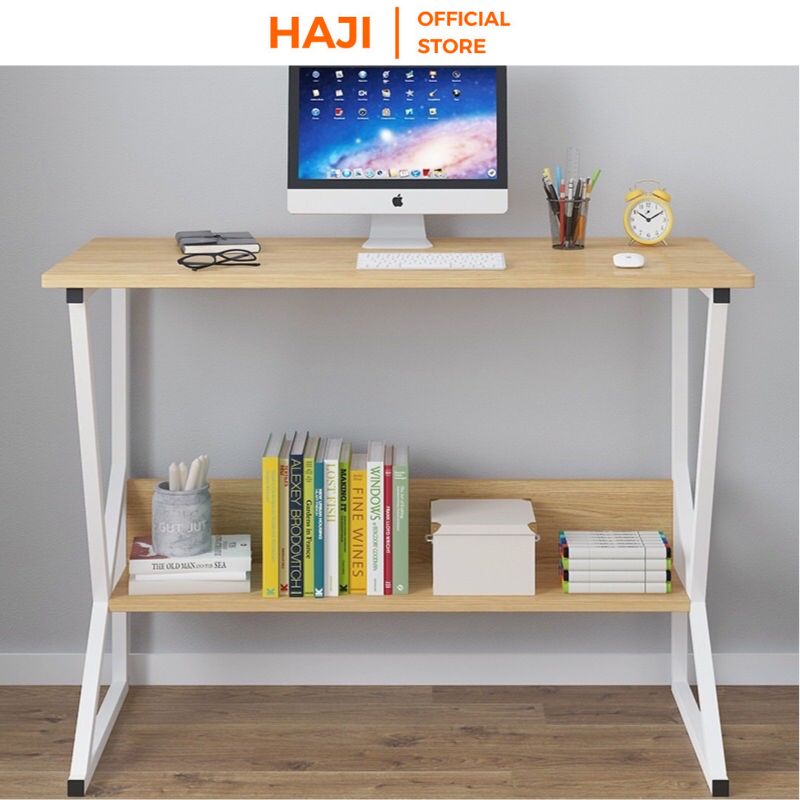 Bàn máy tính HAJI kèm kệ lửng tiện dụng thiết kế chân chữ K hiện đại C18 (Loại 1m và 80cm)