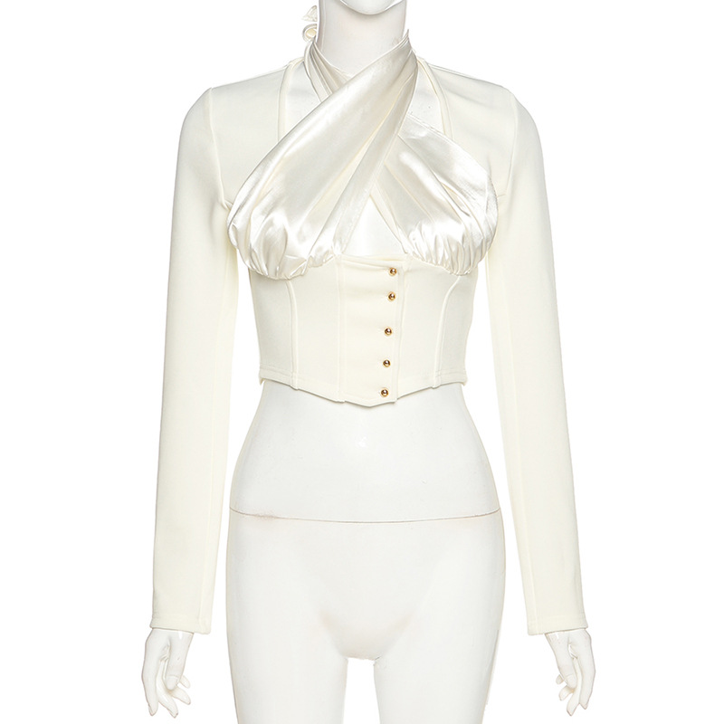 Women'S Long Sleeves Slim Waist Hollow Out Hatler Cropped Top | BigBuy360 - bigbuy360.vn