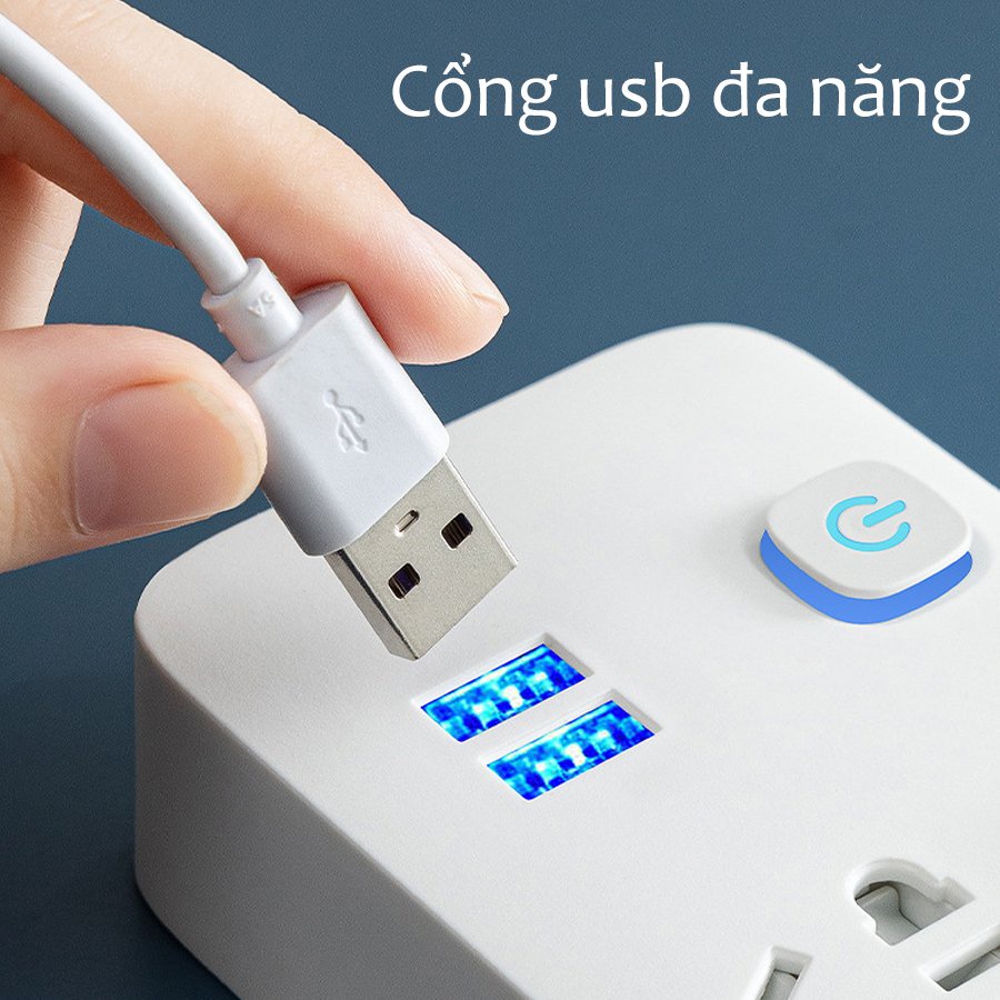 Ổ cắm điện đa năng, 2 ổ cắm USB, an toàn chống cháy chống giật